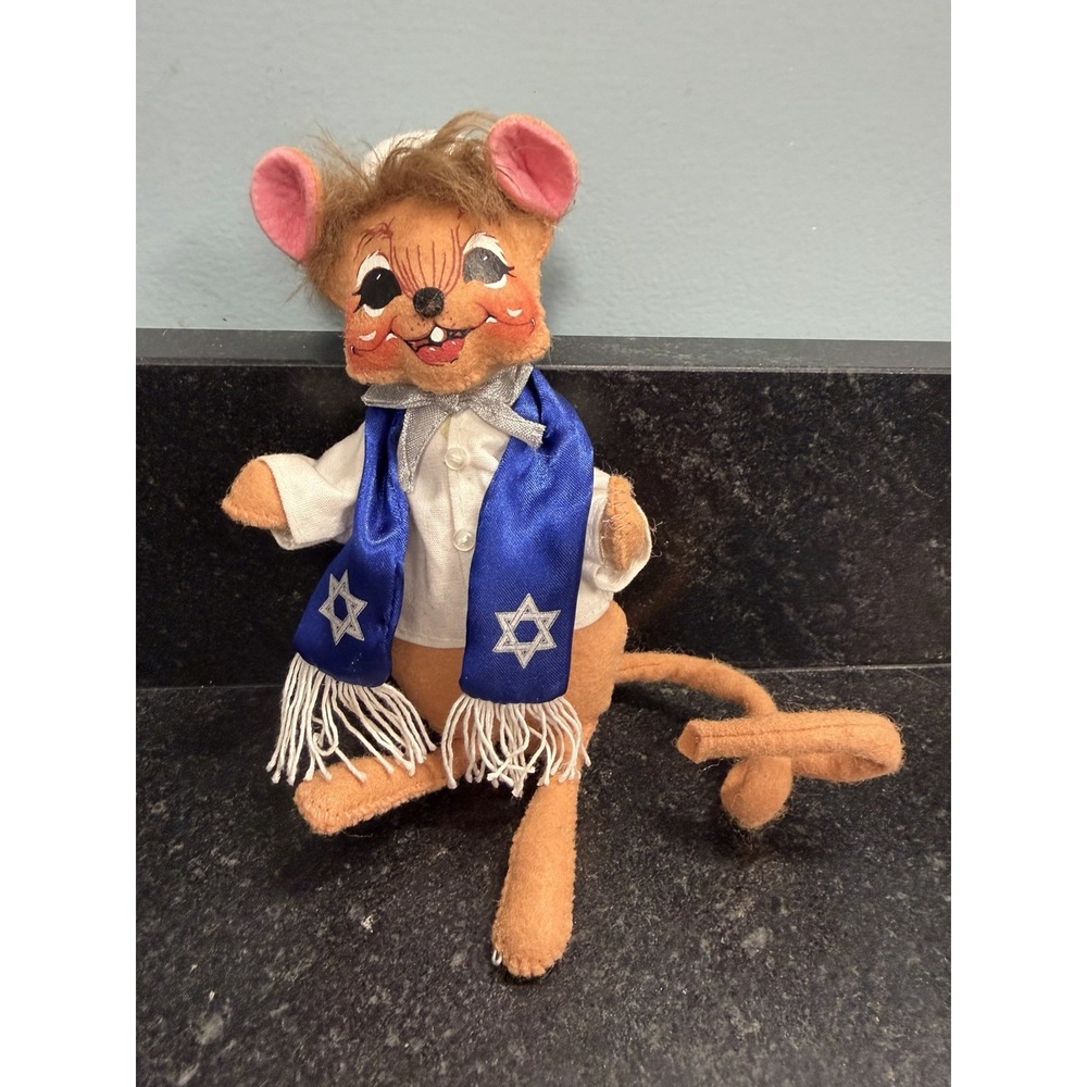 Annalee 2009 Jewish Hanukkah Mouse 6" Doll Blue Star of David Scarf Handmade